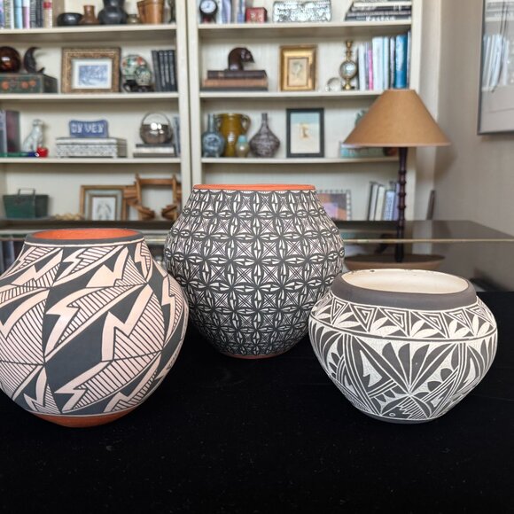 Vintage Laguna Acoma Pueblo Pottery Jar Etched Sgraffito Signed LC/GP - Picture 7 of 9